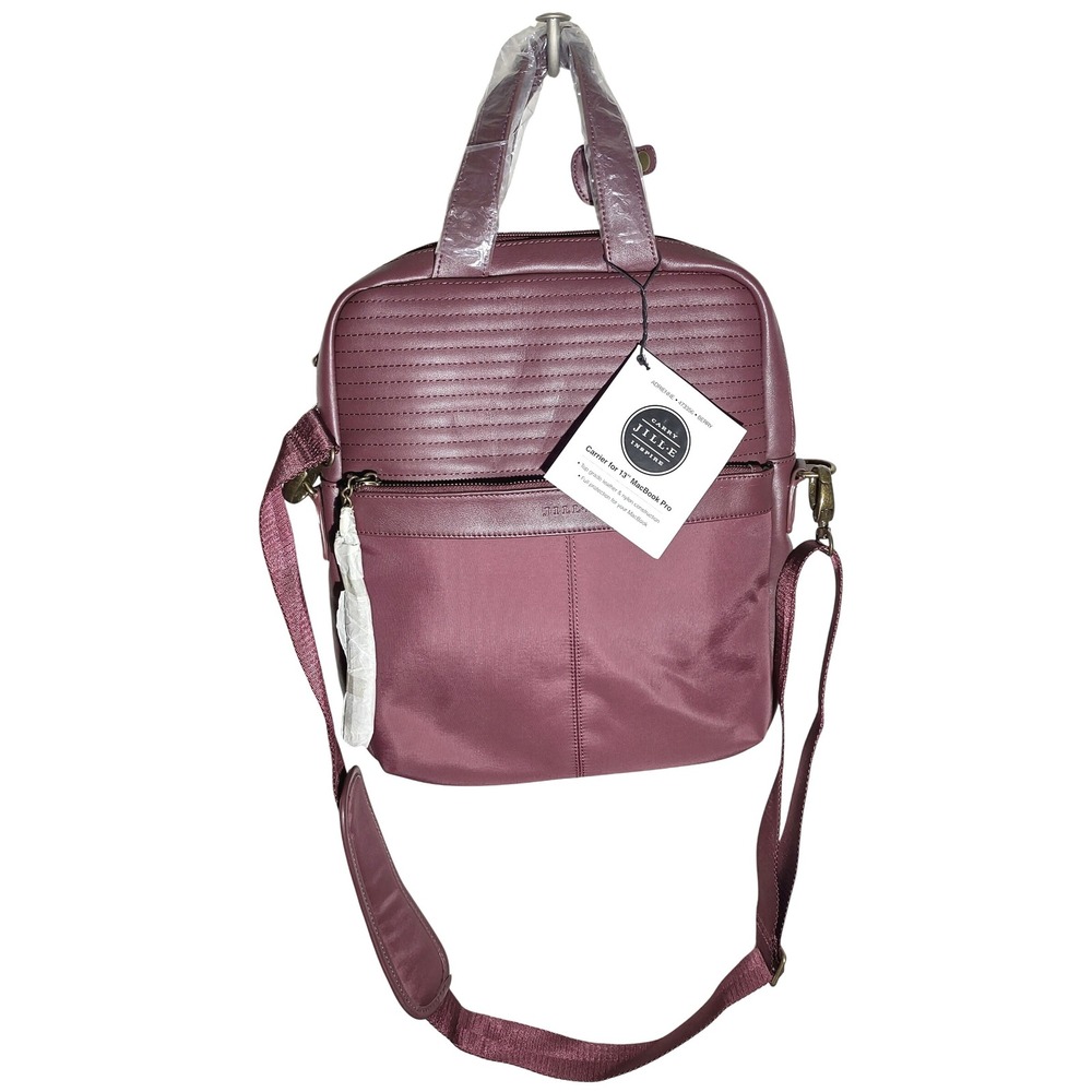 JILL E Designs Adrienne Berry Leather Nylon Laptop Bag Carrier Laptop Carry Case